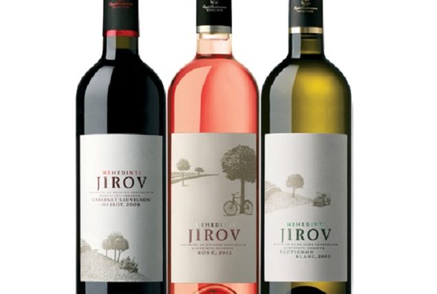The three Jirov wines: red, rosé and white