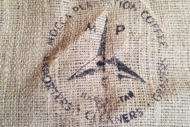 A jute sack of Ethiopian coffee