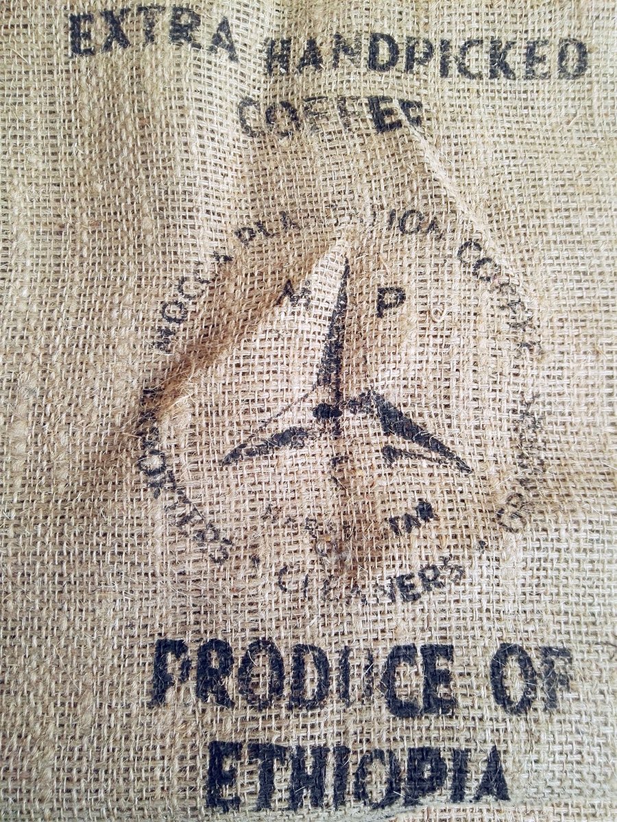 A jute sack of Ethiopian coffee